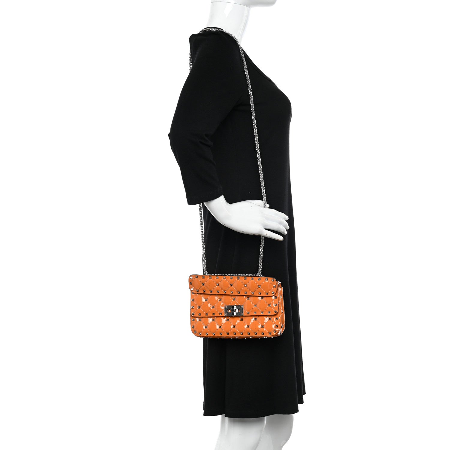 Valentino Garavani Patent Small Rockstud Spike Shoulder Bag Orange 2 of 9