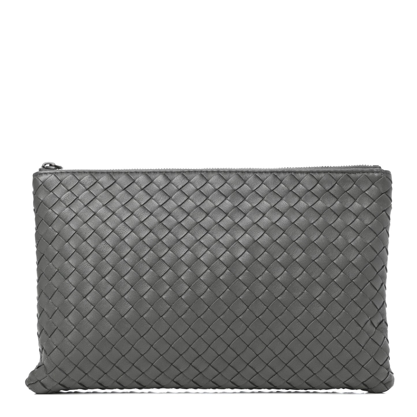 Nappa Intrecciato Flat Zip Biletto Pouch Light Grey