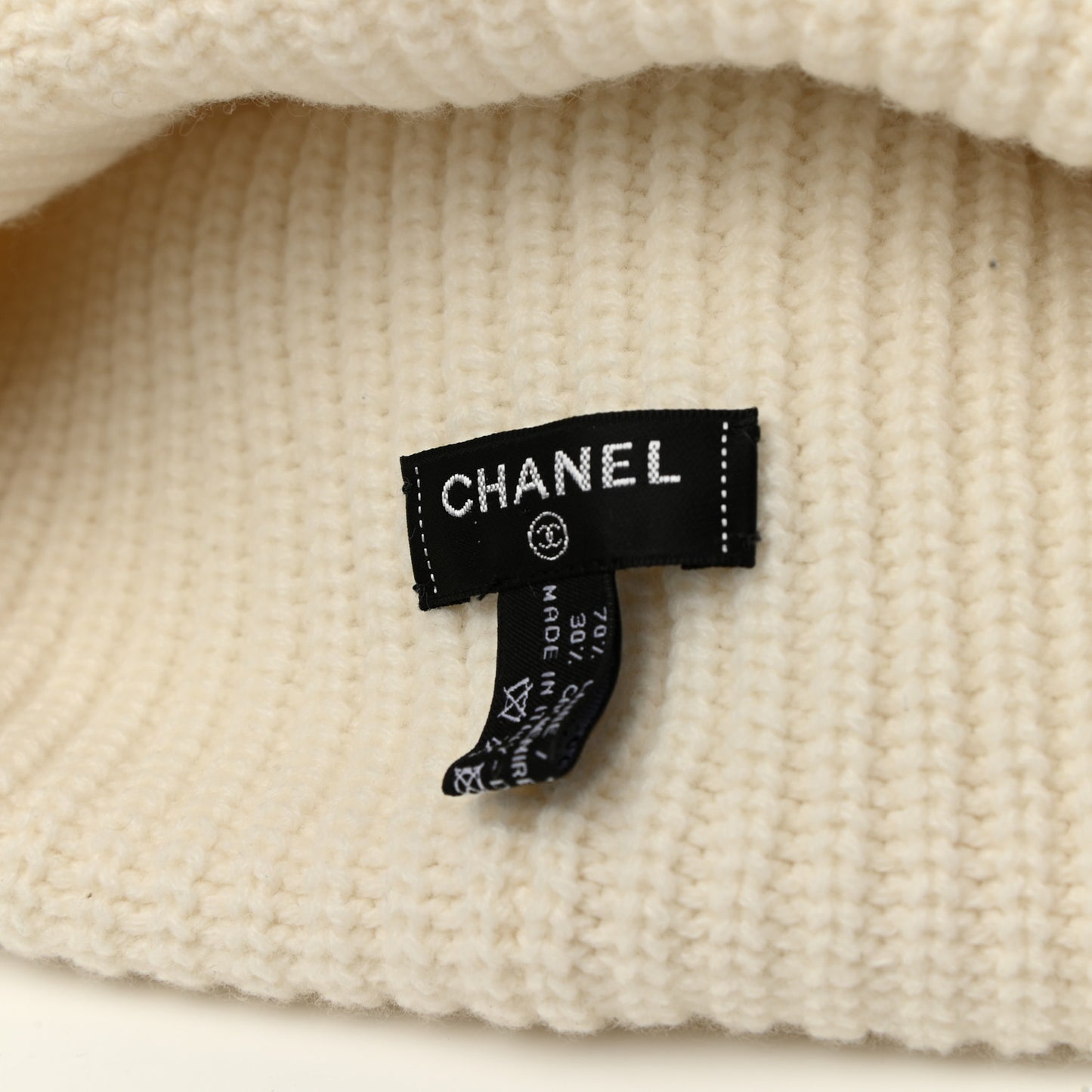 Wool Cashmere CC Beanie Hat White Black