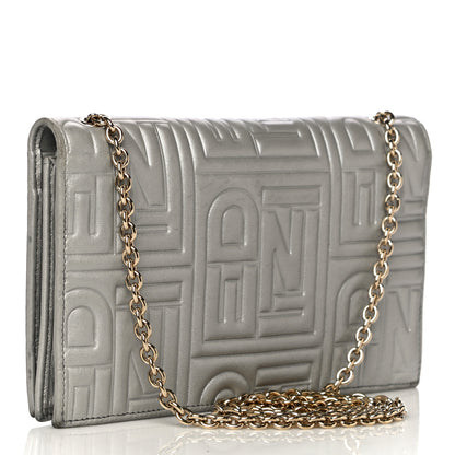 Fendi Metallic Nappa Logo Embossed Long Wallet On Chain Silver 5 of 26