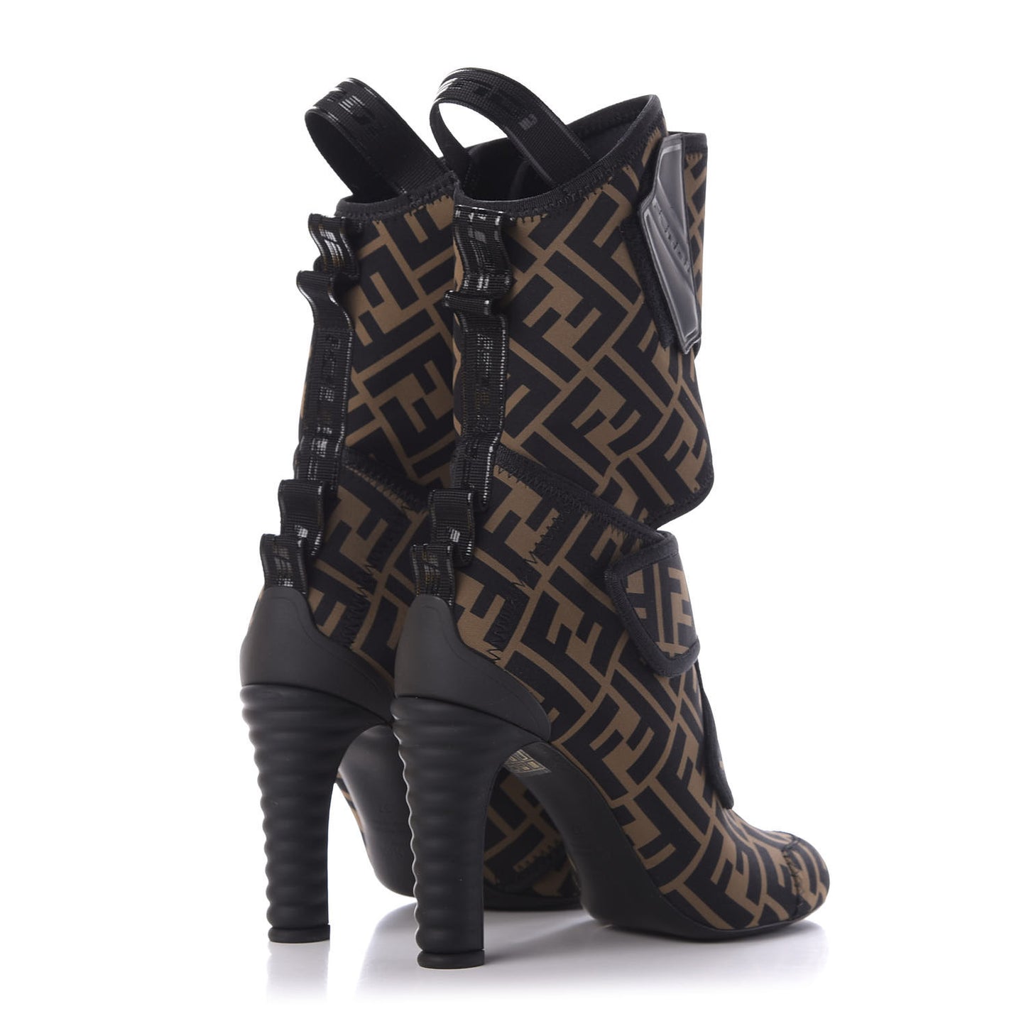 Lycra Vitello FF Logo Tape Promenade Ankle Boots 37 Tobacco Black