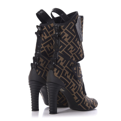 Fendi Lycra Vitello FF Logo Tape Promenade Ankle Boots 37 Tobacco Black 4 of 9