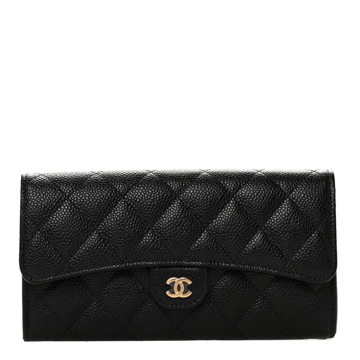 Caviar Quilted Large Gusset Flap Wallet Black