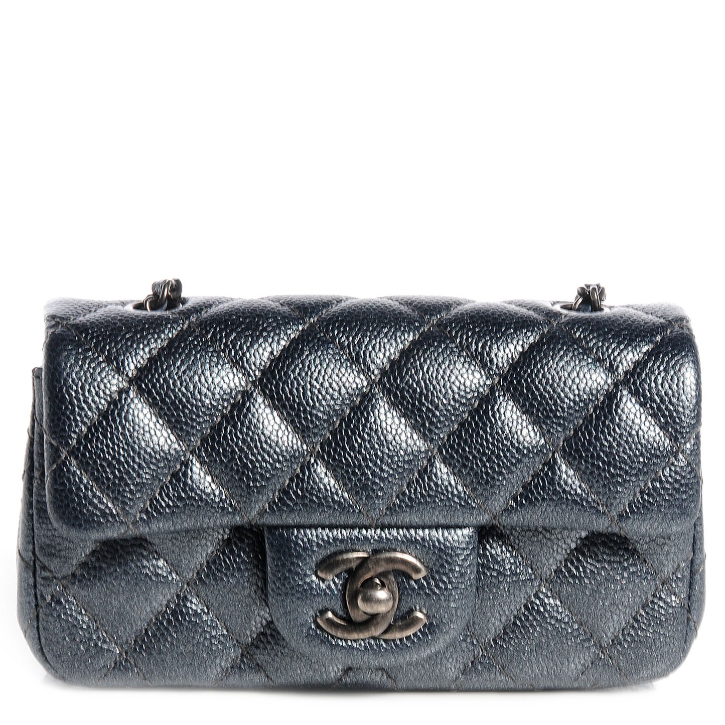 Metallic Caviar Quilted Extra Mini Flap Dark Grey