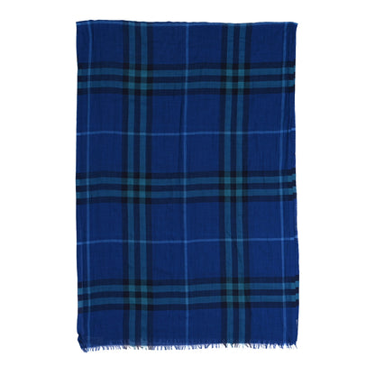 Burberry Wool Silk Check Fringe Scarf Blue 2 of 4