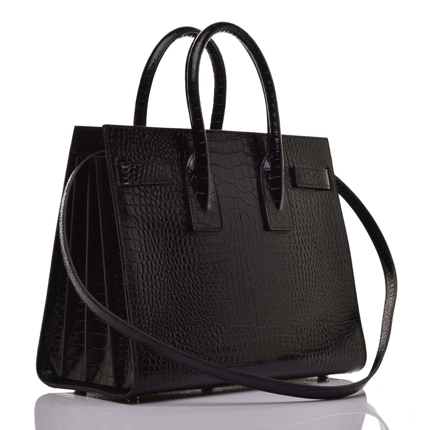 Saint Laurent Calfskin Crocodile Embossed Small Sac de Jour Black 3 of 9