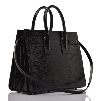 Saint Laurent Calfskin Crocodile Embossed Small Sac de Jour Black 3 of 9