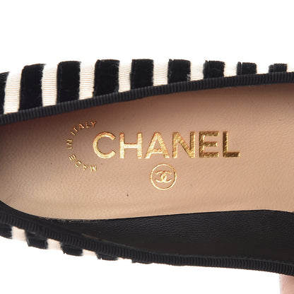 Chanel Velvet Stripe Cap Toe Pumps 37 Black Beige 8 of 12