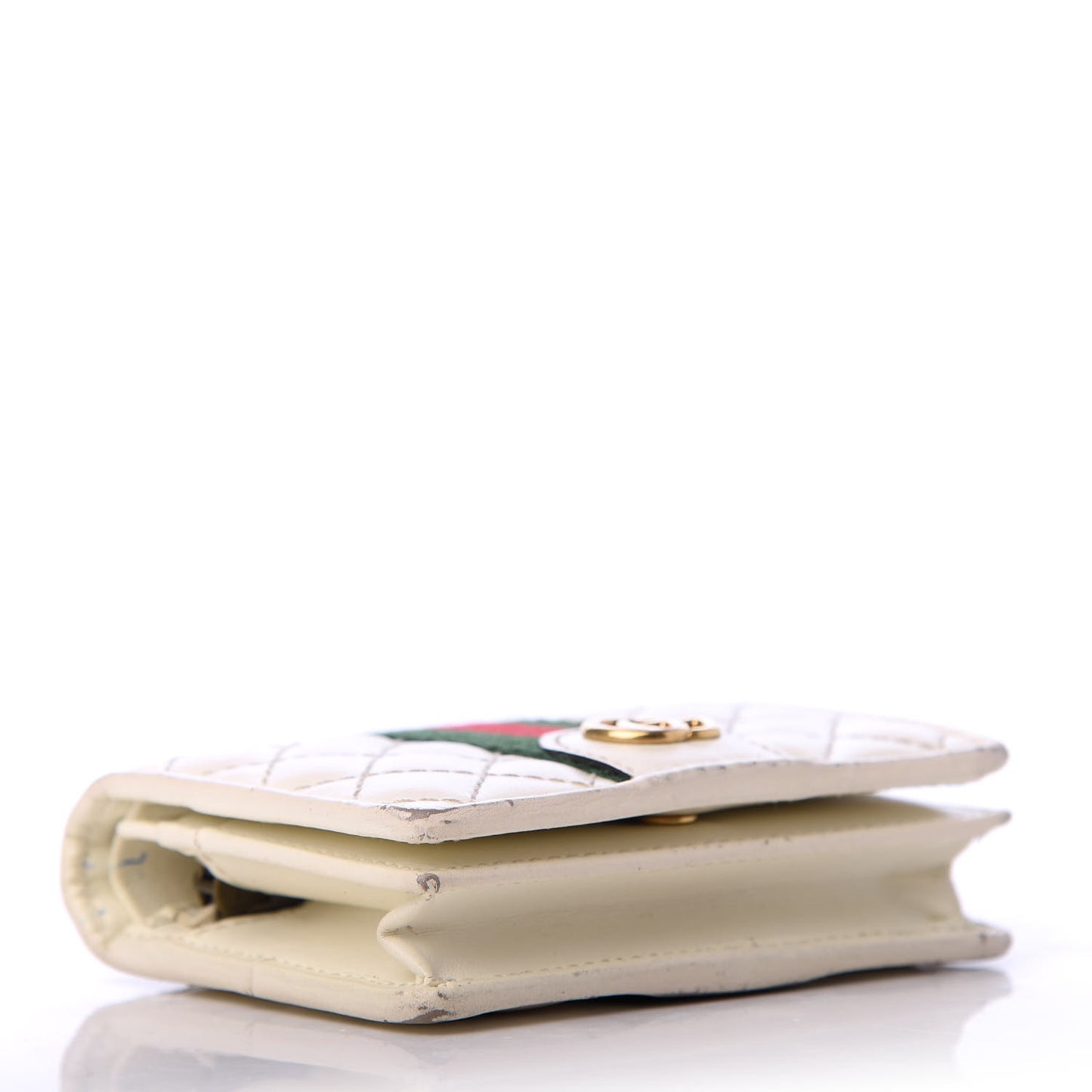 Calfskin Web Trapuntata GG Card Case Wallet Off White