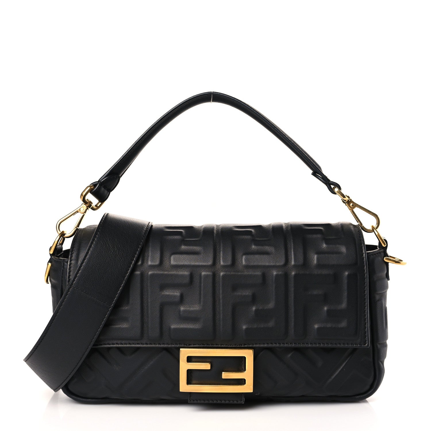 Fendi Nappa FF 1974 Embossed Baguette Black 1 of 9