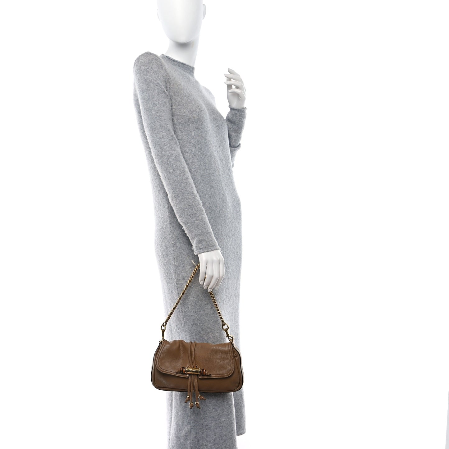 Calfskin Bamboo Croisette Evening Bag Beige