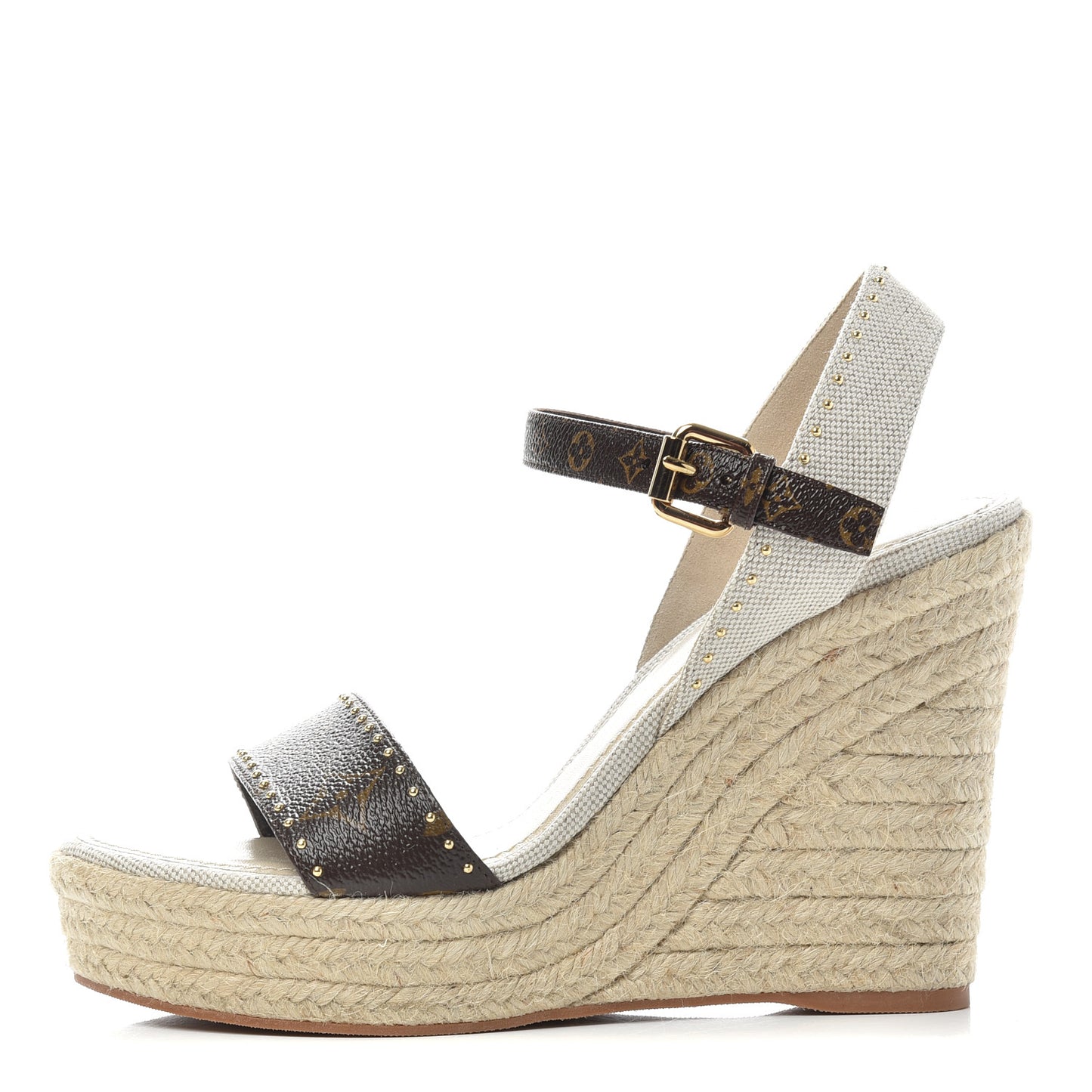 Canvas Patent Monogram Coastline Wedge Sandals 39 Beige