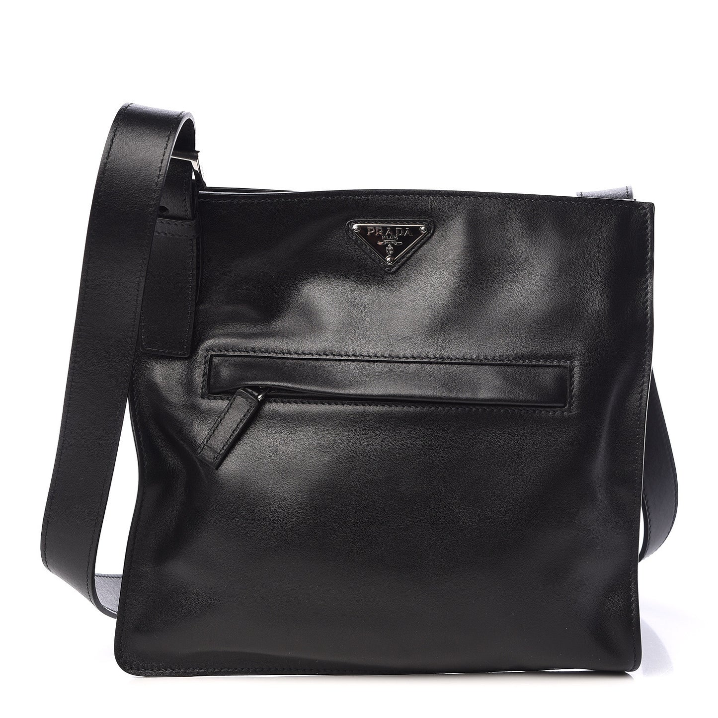 Soft Calf Flat Messenger Bag Black