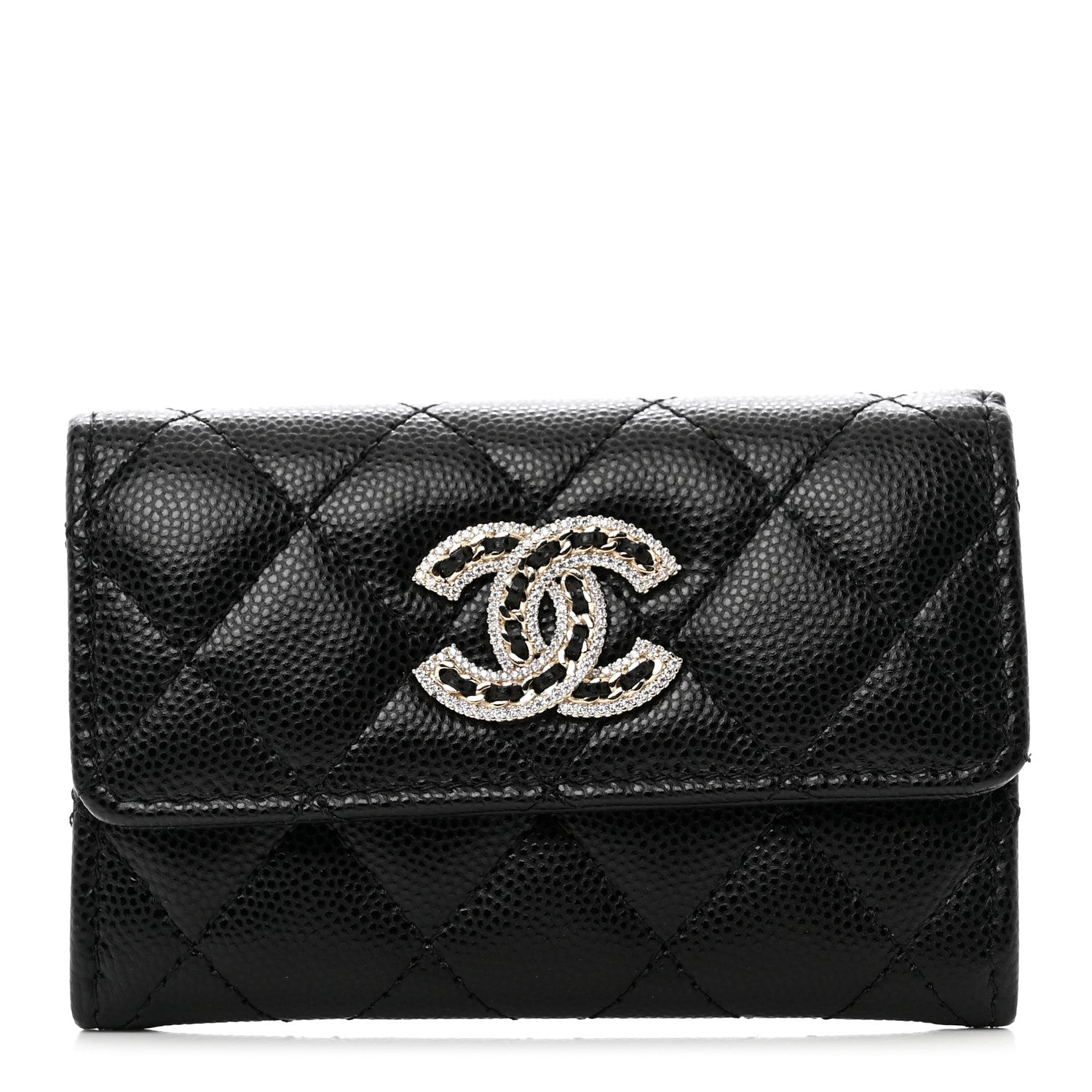 Chanel Caviar Quilted Crystal CC Flap Card Holder Black 1 of 9