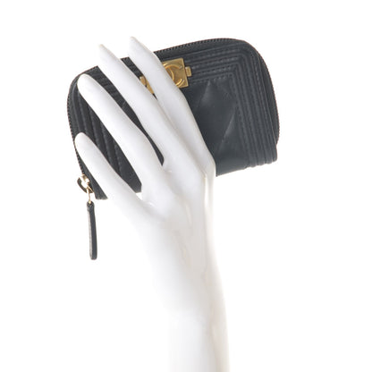 Chanel Lambskin Quilted Zip Around Boy Coin Purse Wallet Black 2 of 8