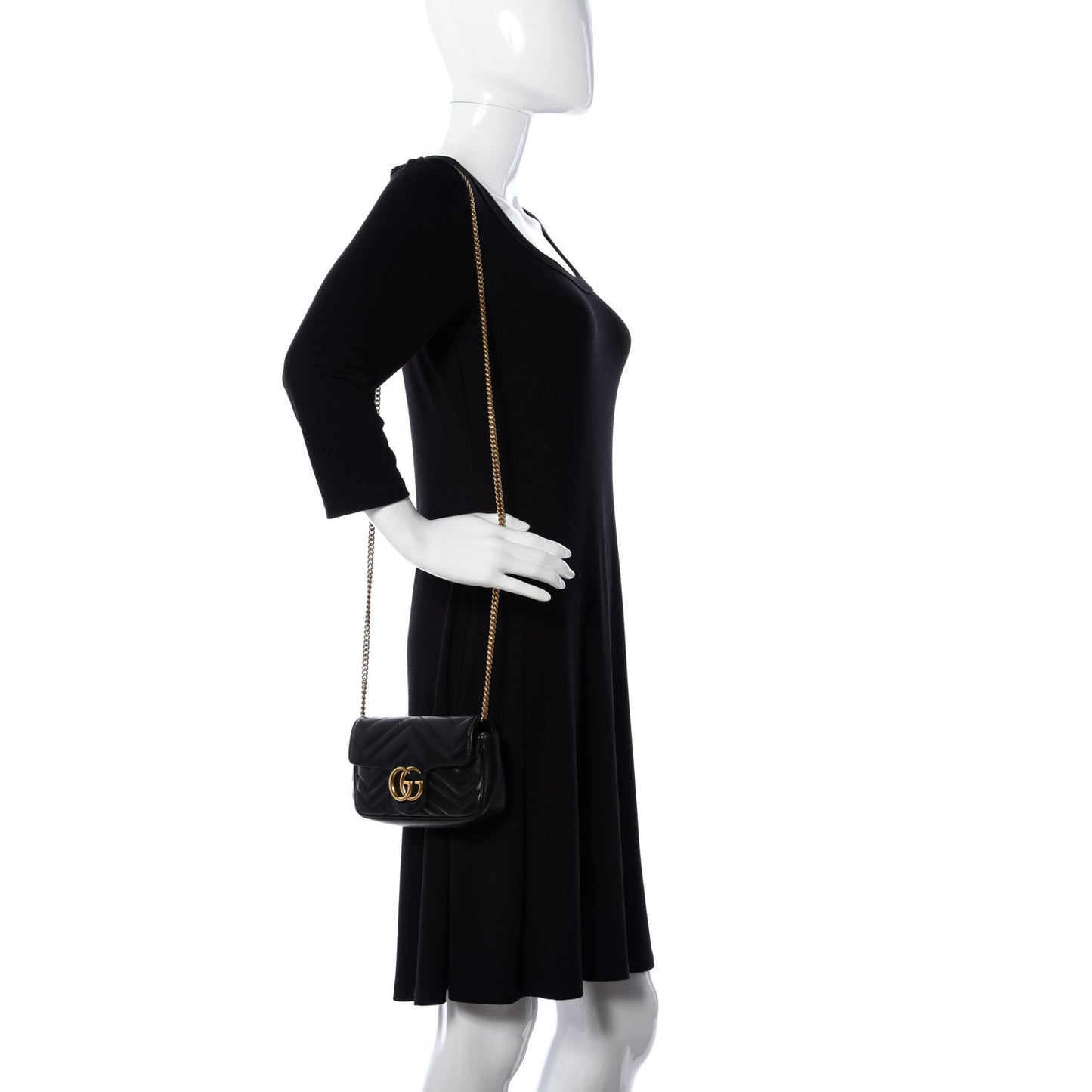 Calfskin Matelasse Super Mini GG Marmont Shoulder Bag Black