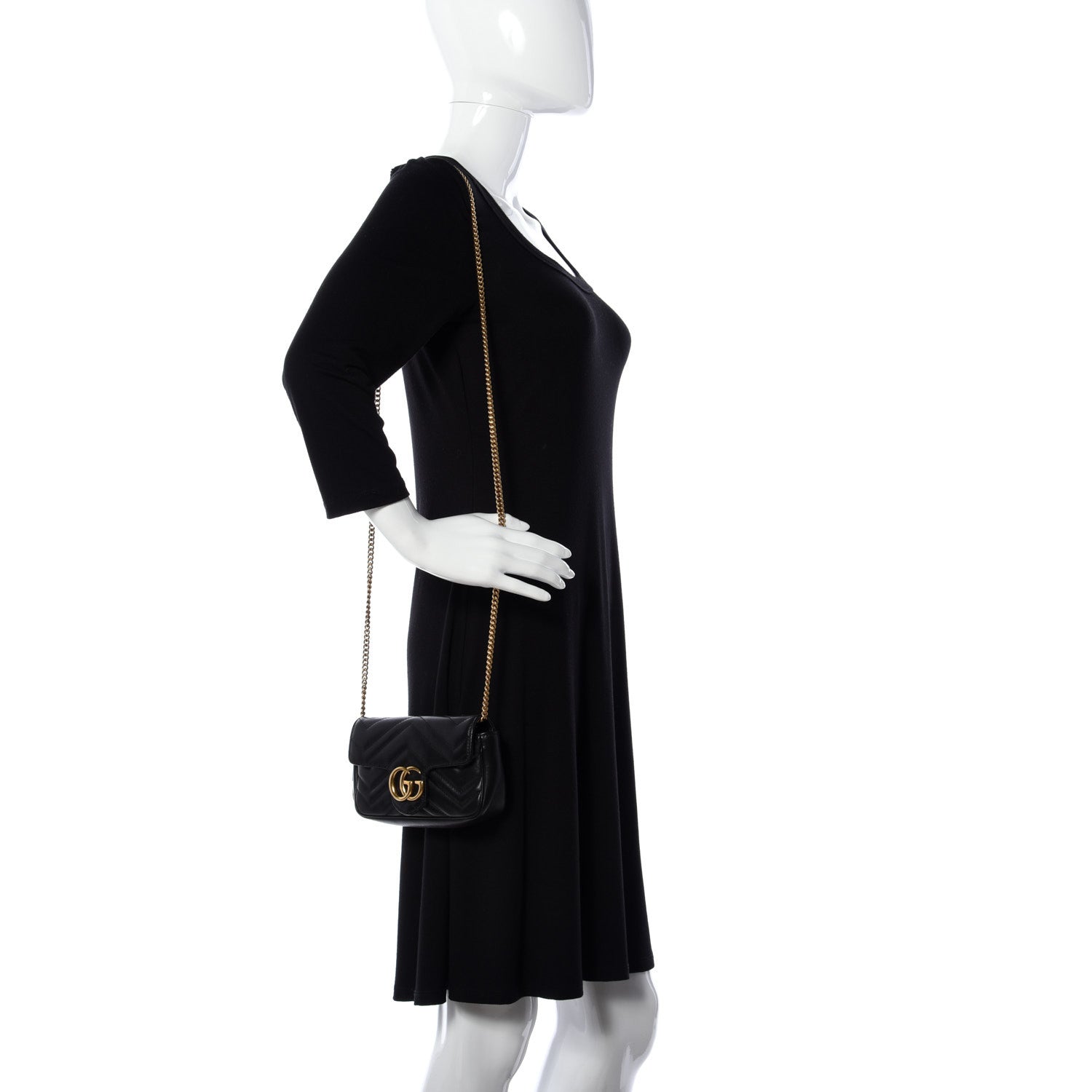 Gucci Calfskin Matelasse Super Mini GG Marmont Shoulder Bag Black 2 of 13