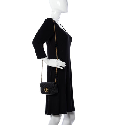 Gucci Calfskin Matelasse Super Mini GG Marmont Shoulder Bag Black 2 of 13