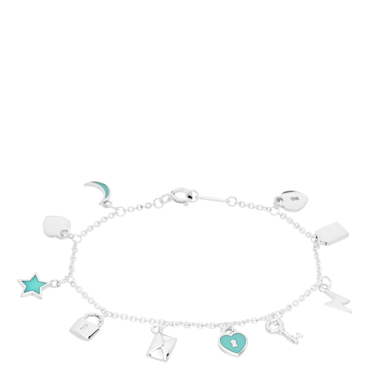Sterling Silver Enamel Love Notes Charm Bracelet Blue