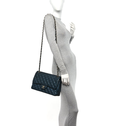 Chanel Metallic Caviar Quilted Jumbo Double Flap Dark Blue 2 of 15