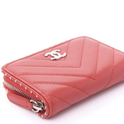 Chanel Lambskin Chevron Quilted Studded Zip Around Coin Purse Red 6 of 11