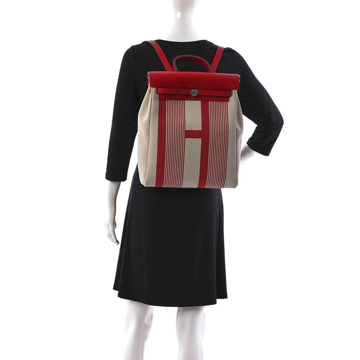 Hermes Vache Hunter Toile H Vibration Herbag a Dos Retourne Backpack Bordeaux Ficelle Rouge Piment 2 of 8