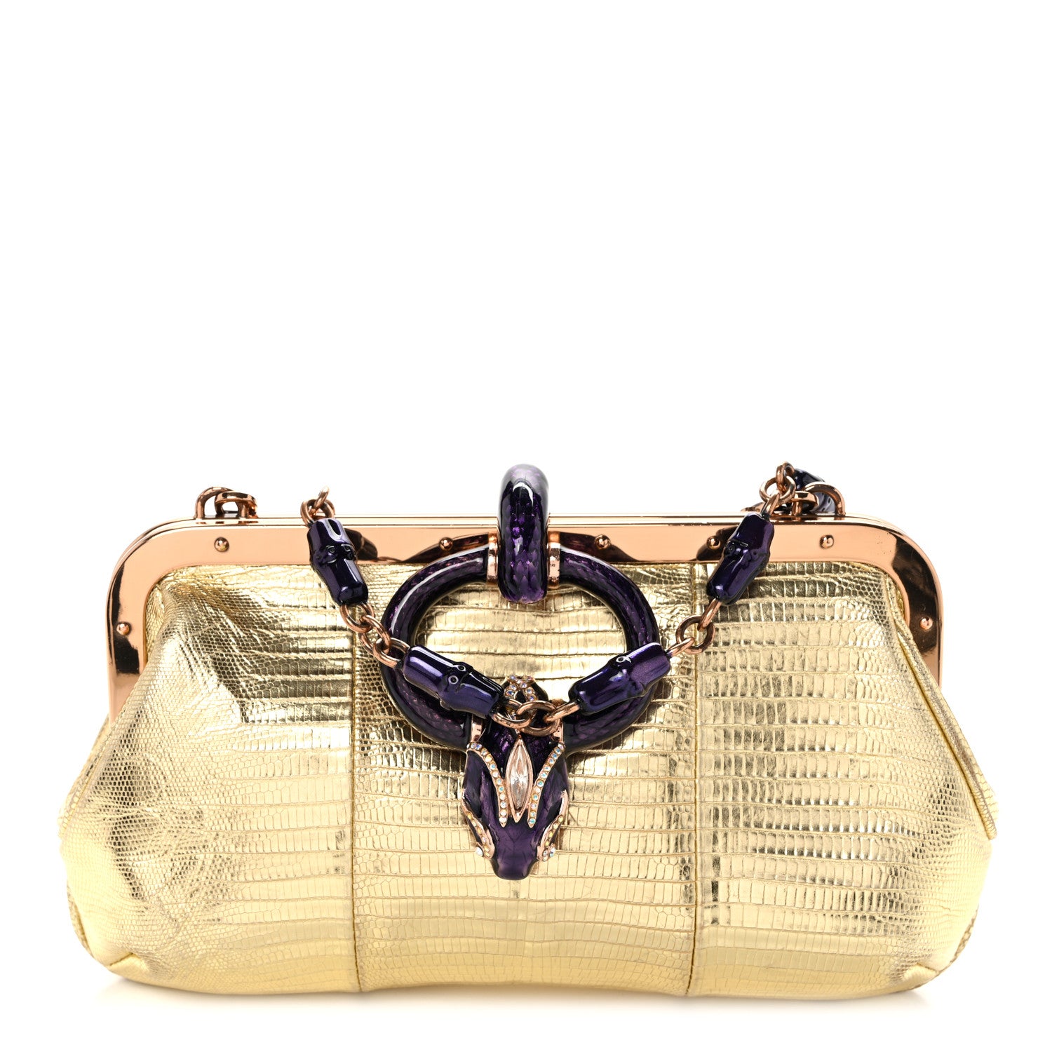 Gucci Metallic Lizard Jeweled Snake Evening Bag Gold 1 of 11