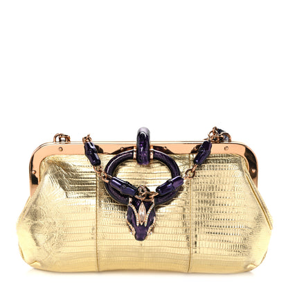 Gucci Metallic Lizard Jeweled Snake Evening Bag Gold 1 of 11