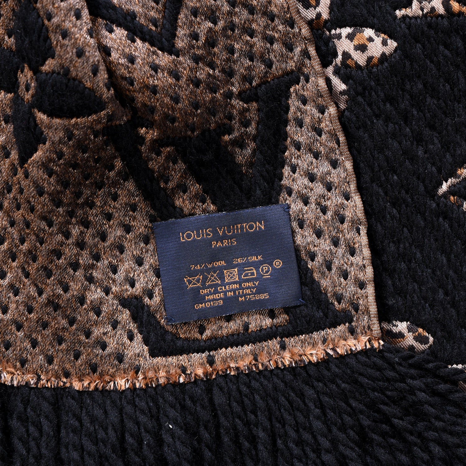 Louis Vuitton Wool Silk Monogram Giant Jungle Logomania Shine Scarf Black 3 of 3