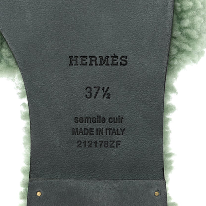 Hermes Woolskin Oran Sandals 37.5 Vert D’Eau 6 of 8