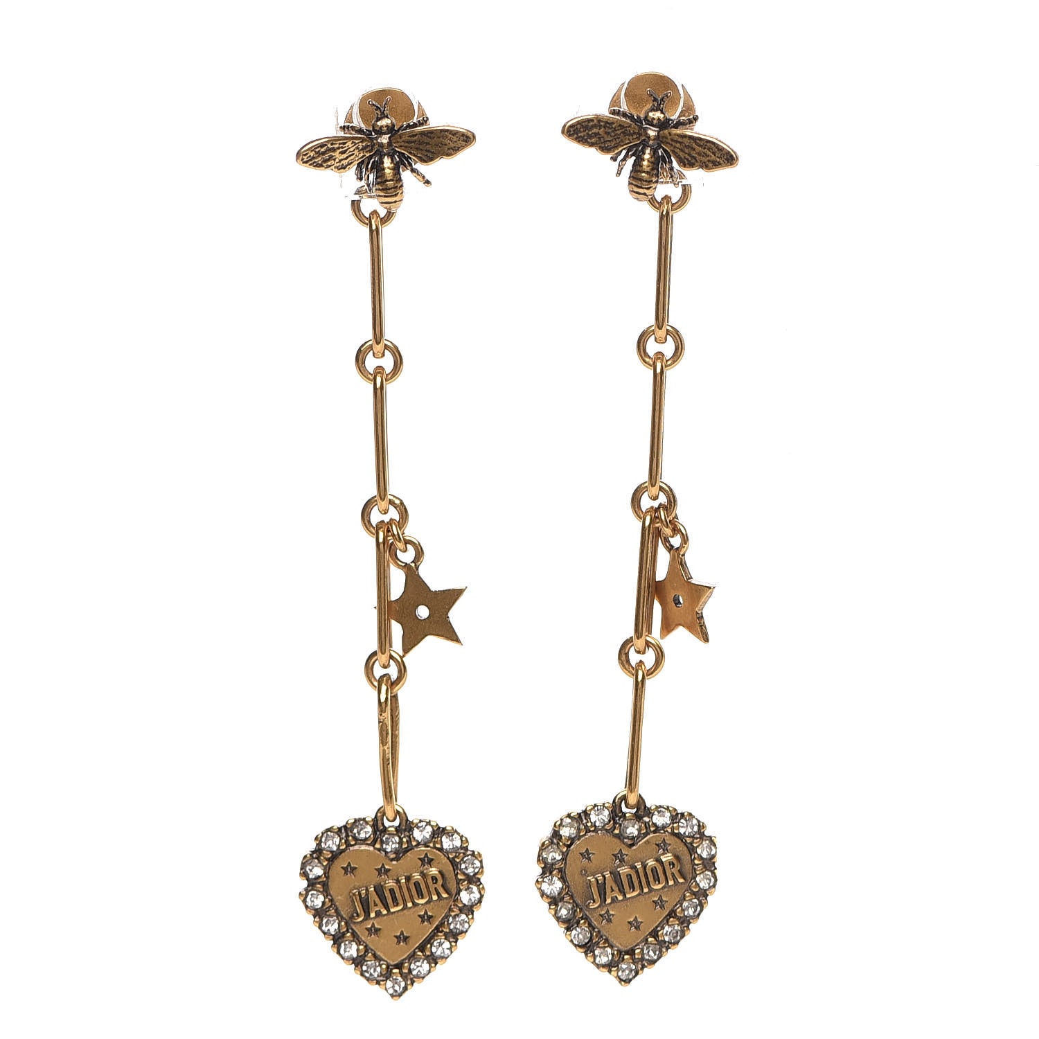Christian Dior Metal Crystal Heart J'adior Drop Earrings Gold 1 of 5