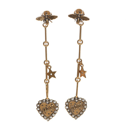 Christian Dior Metal Crystal Heart J'adior Drop Earrings Gold 1 of 5