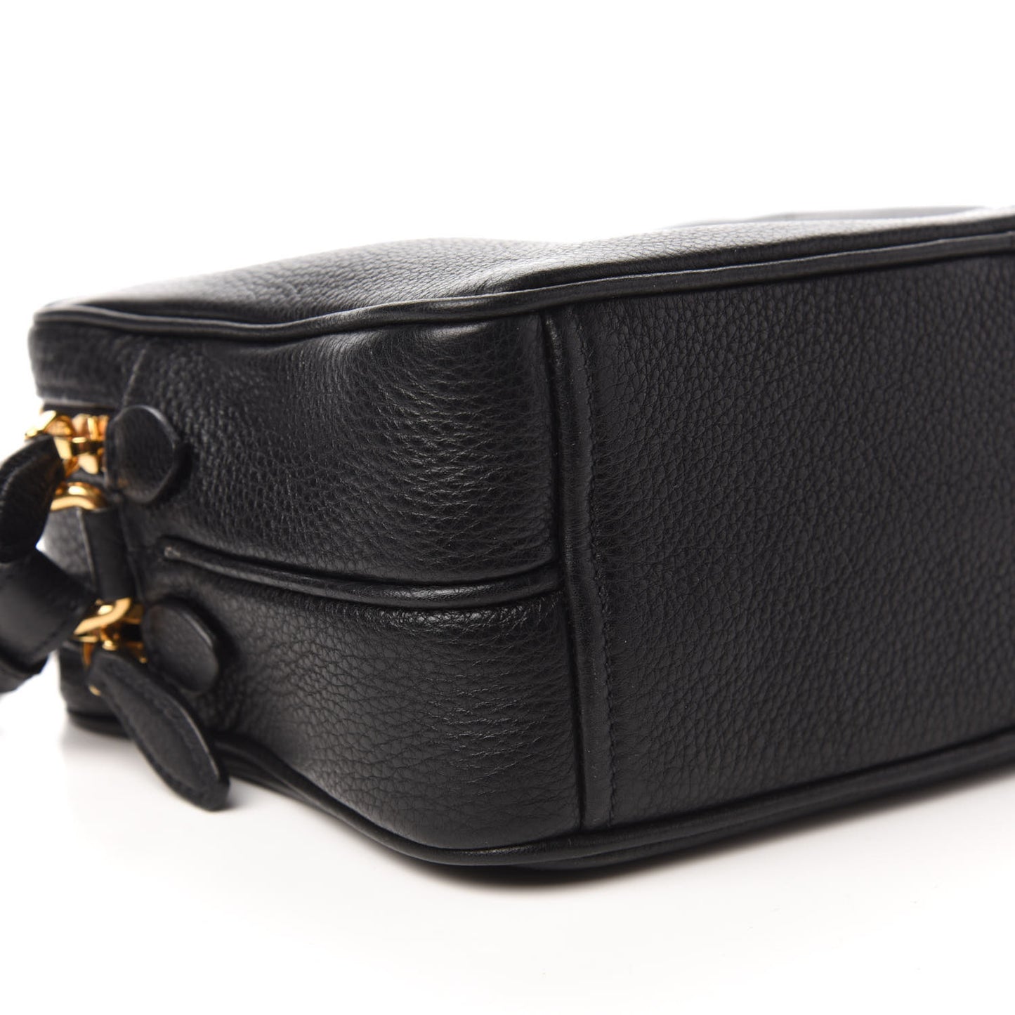 Vitello Daino Medium Double Zip Shoulder Bag Black