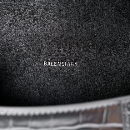 Balenciaga Metallic Calfskin Crocodile Embossed Hourglass Top Handle Bag XS Silver 6 of 15