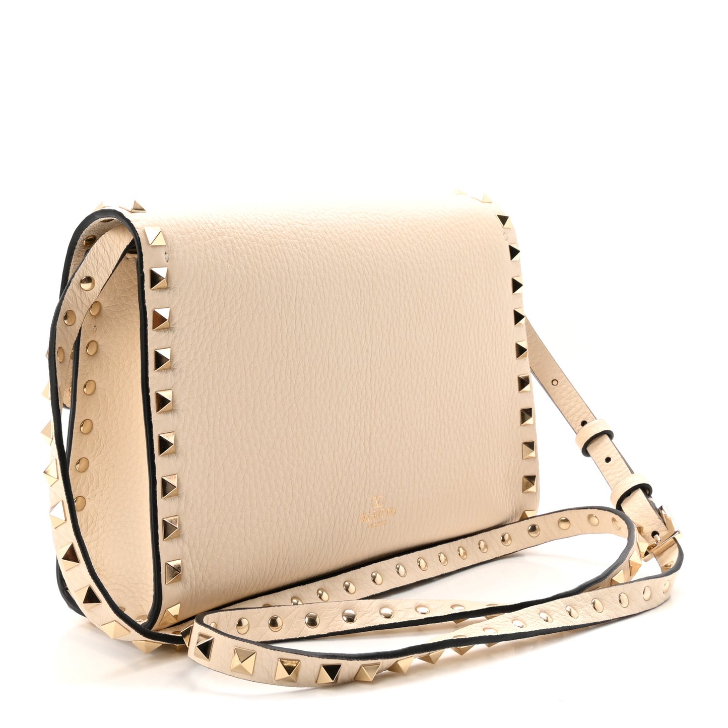 Pebbled Calfskin Medium Rockstud Flip Lock Crossbody Bag Light Ivory