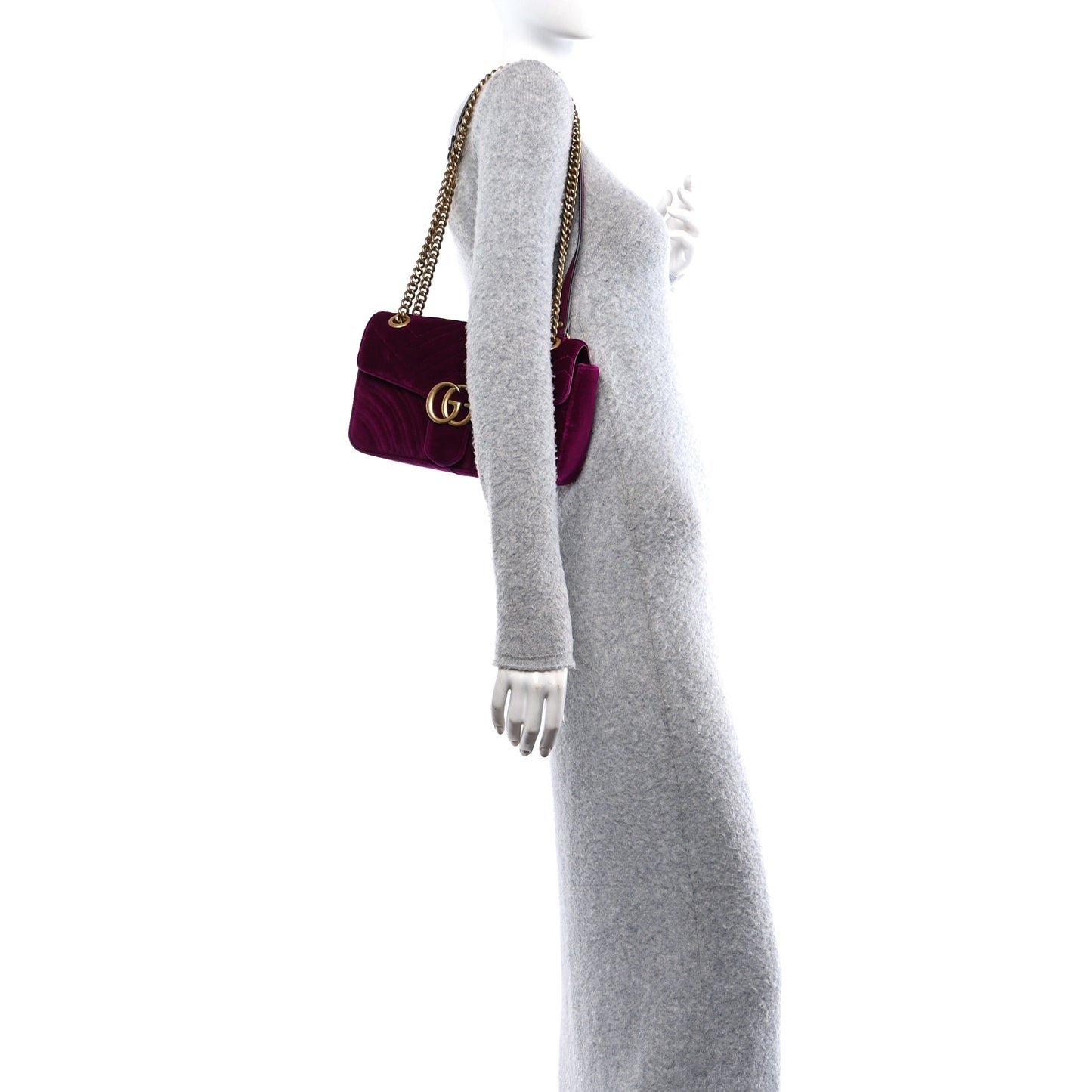Velvet Matelasse Small GG Marmont Shoulder Bag Fuchsia Violet Cyclamen