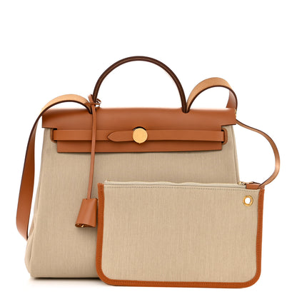 Hermes Military Toile Vache Hunter Herbag Zip Retourne 31 PM Beton Naturel 1 of 14