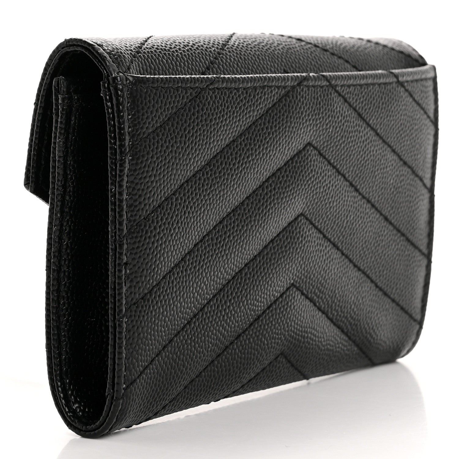 Saint Laurent Grain De Poudre Matelasse Chevron Small Monogram Envelope Wallet Black 3 of 8