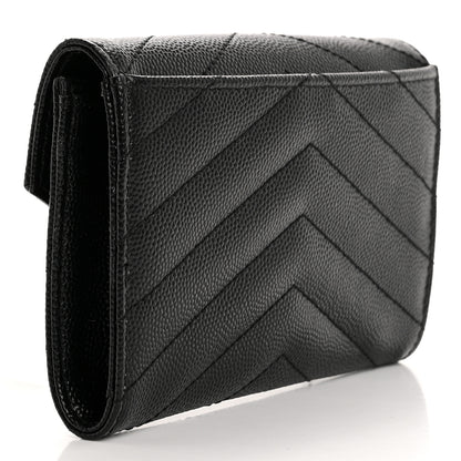 Saint Laurent Grain De Poudre Matelasse Chevron Small Monogram Envelope Wallet Black 3 of 8