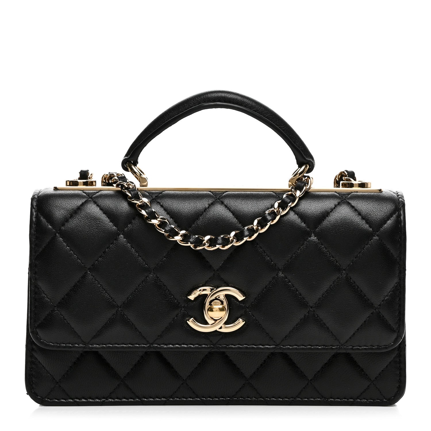 Chanel Lambskin Quilted Trendy CC Dual Handle Clutch With Chain Black 1 of 13