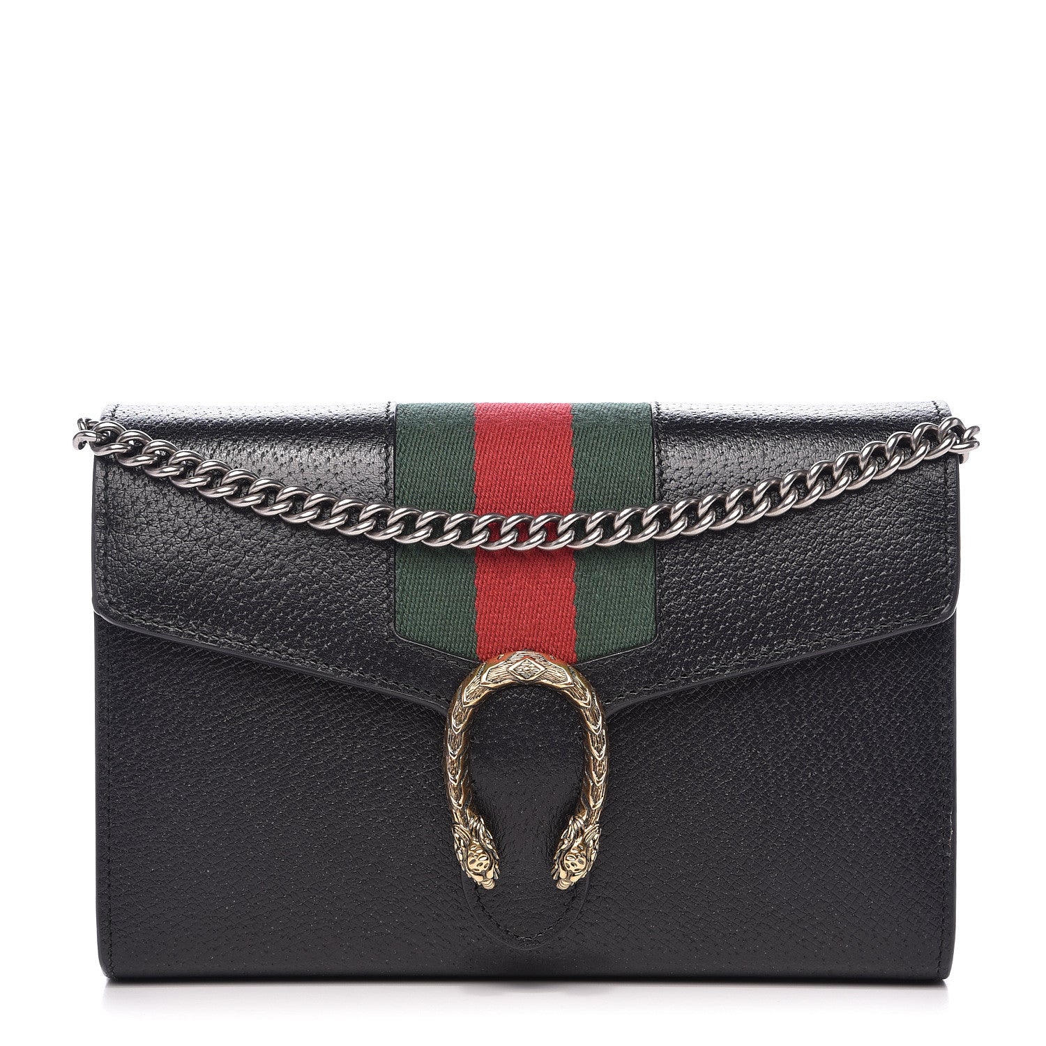 Gucci Calfskin Web Mini Dionysus Chain Wallet Black 1 of 15
