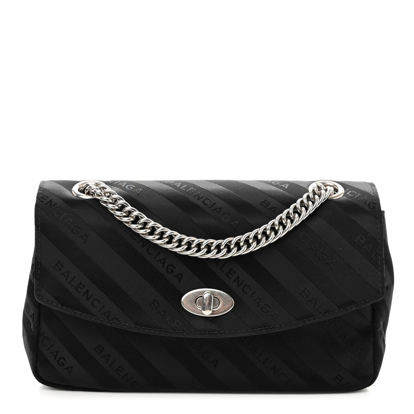 Nylon Jacquard Diagonal Logo Small Scarf Lock Chain Shoulder Bag Black Beige