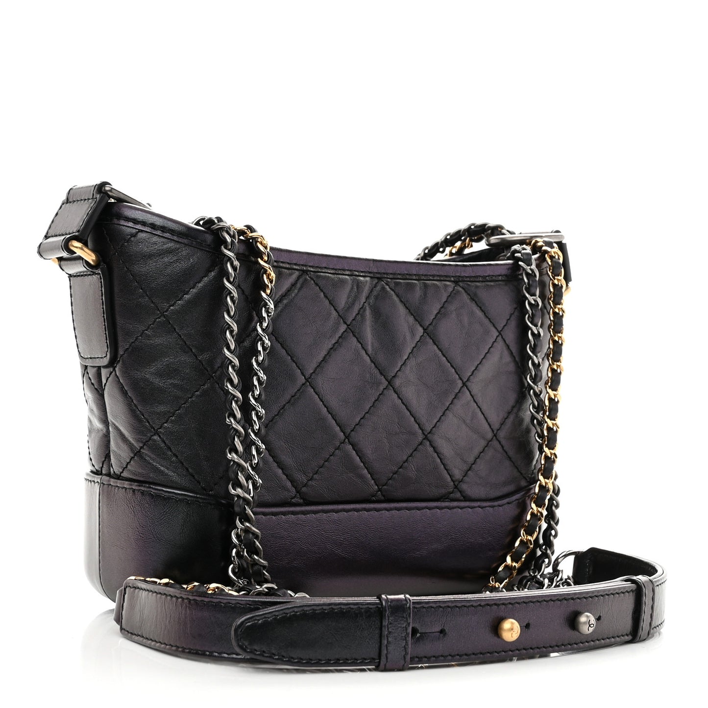 Iridescent Aged Calfskin Quilted Small Gabrielle Hobo Black