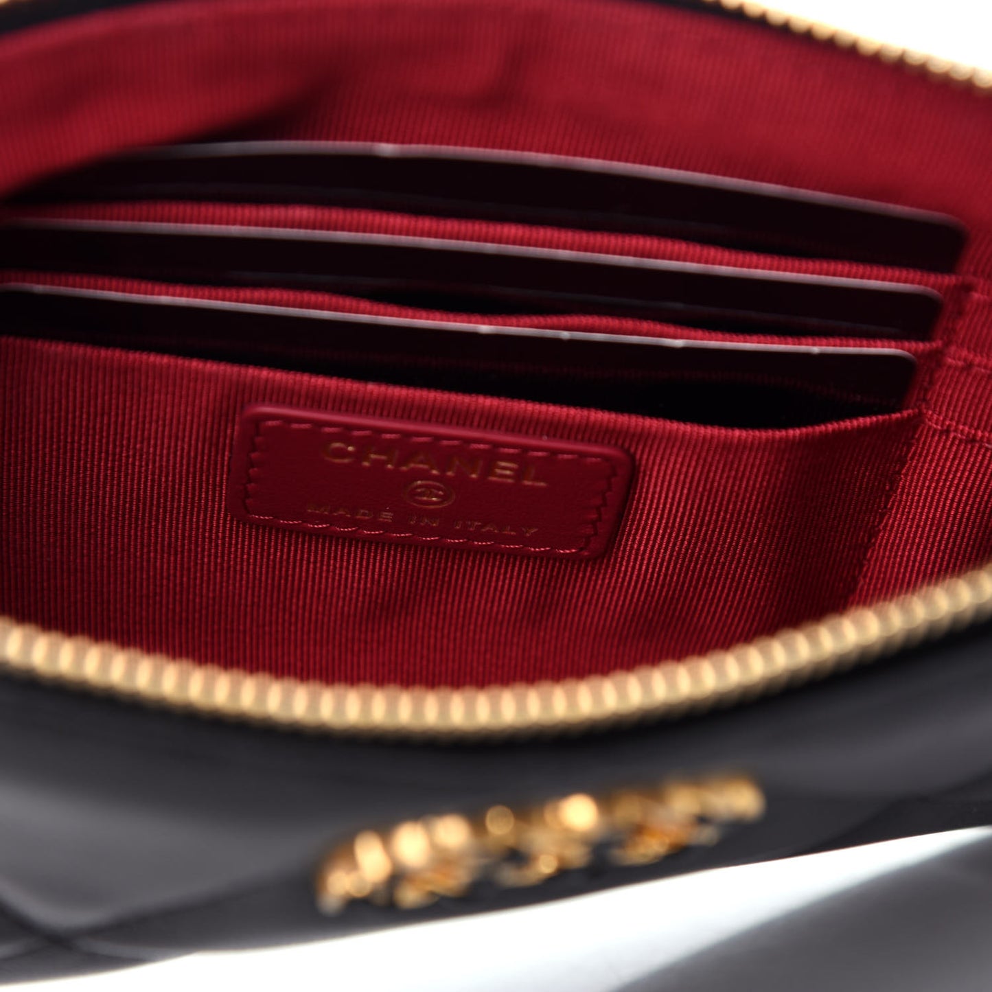 Shiny Goatskin Quilted Small Chanel 19 Pouch Black