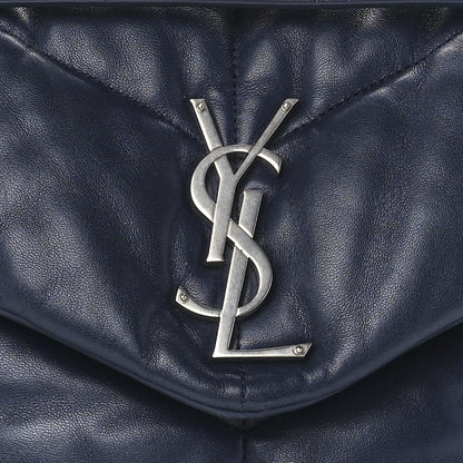Saint Laurent Lambskin Quilted Medium Loulou Puffer Monogram Chain Satchel Navy 10 of 14