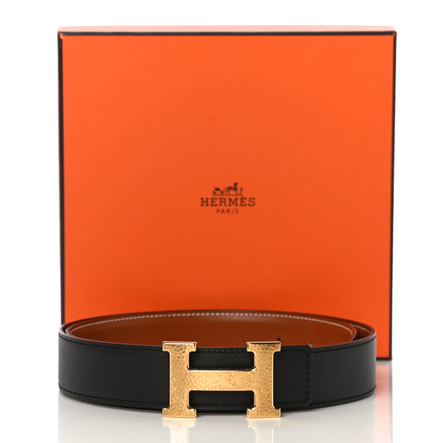 Hermes Box Chamonix 32mm Martelee H Belt 90 Black Gold 10 of 10