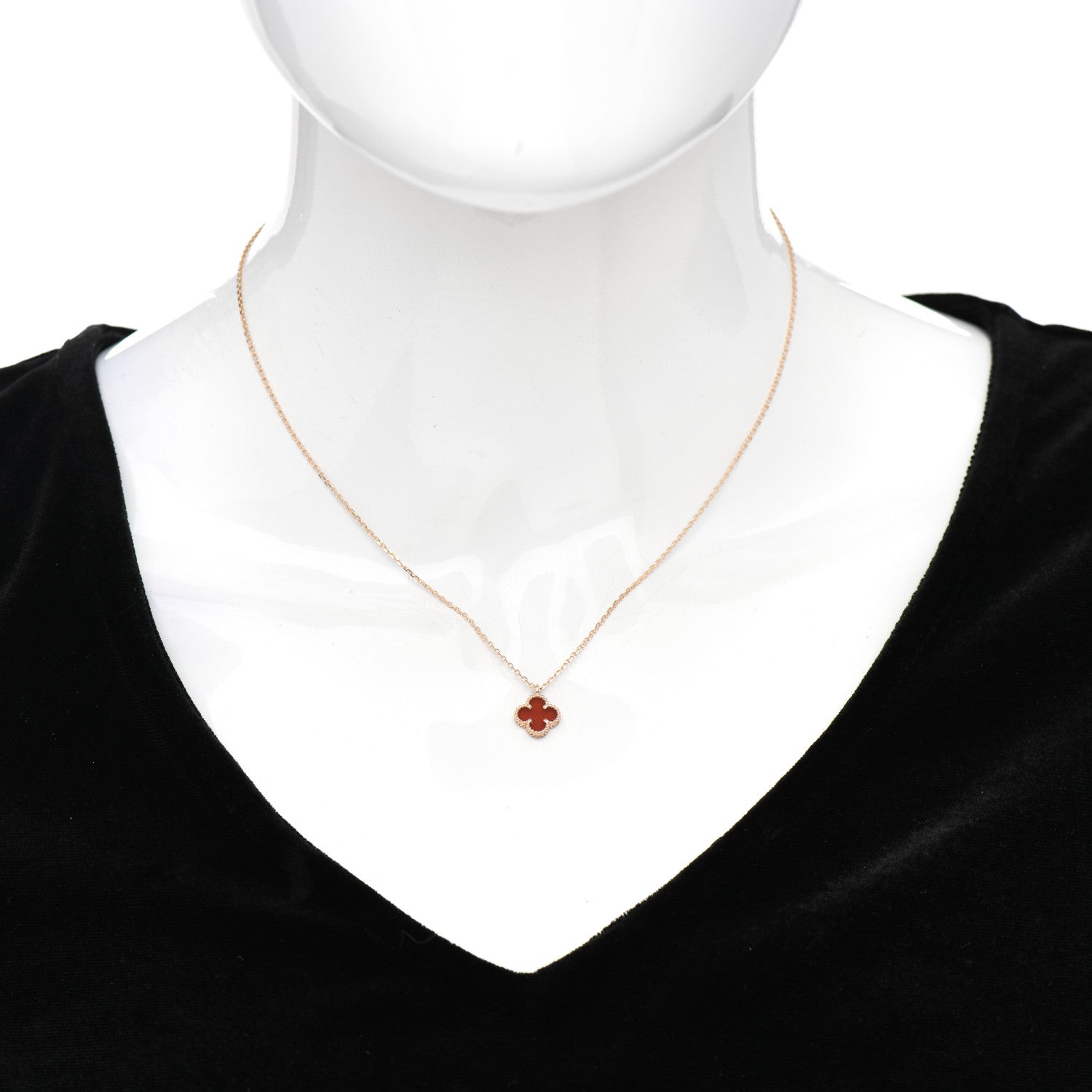 Van Cleef & Arpels 18K Rose Gold Carnelian Sweet Alhambra Pendant Necklace 2 of 5