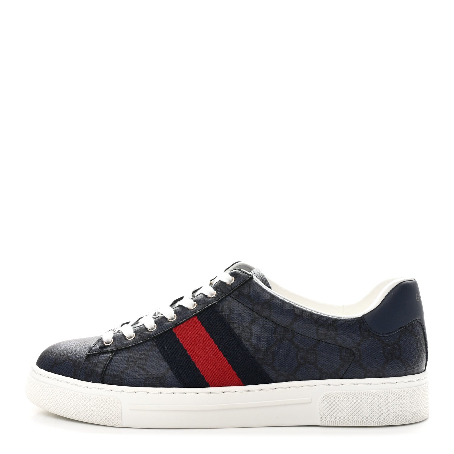 Gucci GG Supreme Monogram Ayers Web Mens New Ace Sneakers 8 Dark Blue 1 of 10