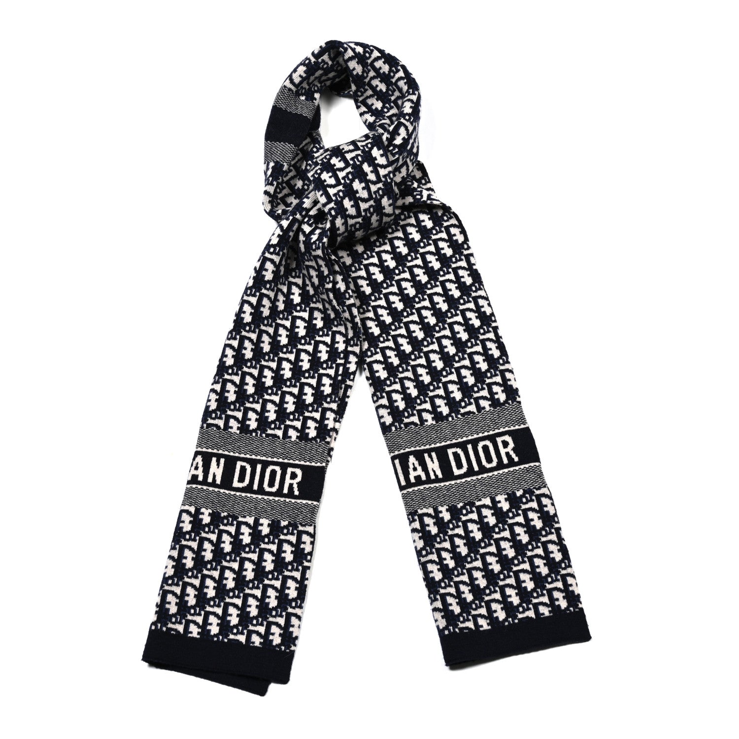 Christian Dior Wool Cashmere Oblique Scarf Beige Blue Black 1 of 3