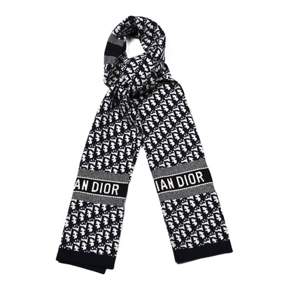Christian Dior Wool Cashmere Oblique Scarf Beige Blue Black 1 of 3